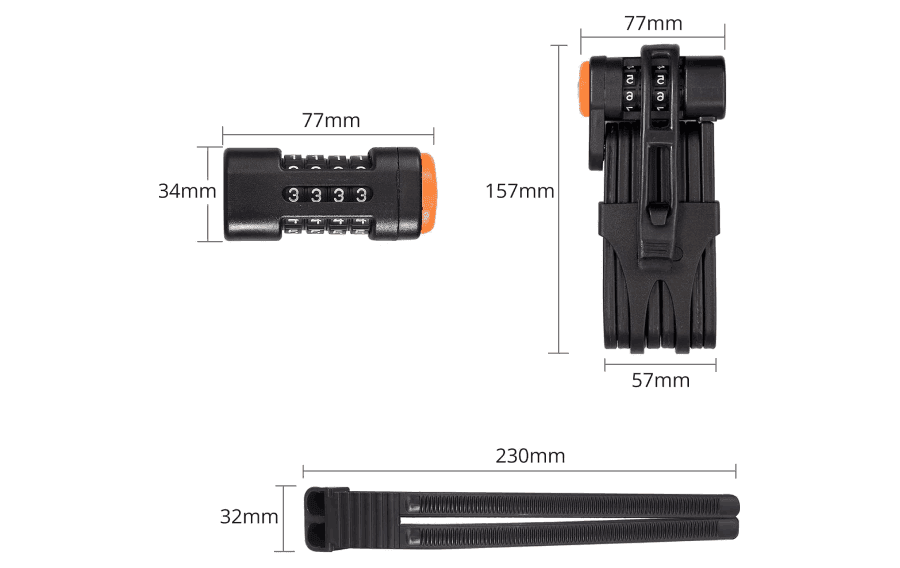 Folding combination bike lock with frame mounted holster